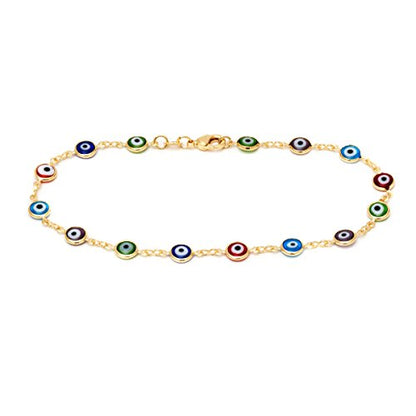 Barzel 18k Gold Plated Evil Eye Anklet Bracelet - Made In Brazil - color: Multicolor
