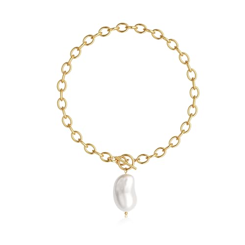 CHESKY 14K Gold Plated Chunky Necklace for Women, Trendy Toggle Clasp | Statement Pendant Necklace, Layered Paperclip Chain, Toggle Clasp Design, Thick Gold Chain, Non Tarnish Everyday Jewelry - color: gold, style: pearl pendant