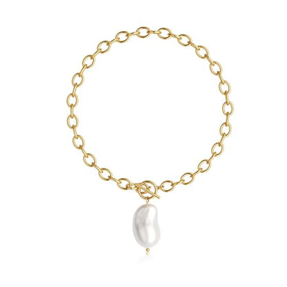CHESKY 14K Gold Plated Chunky Necklace for Women, Trendy Toggle Clasp | Statement Pendant Necklace, Layered Paperclip Chain, Toggle Clasp Design, Thick Gold Chain, Non Tarnish Everyday Jewelry - color: gold, style: pearl pendant
