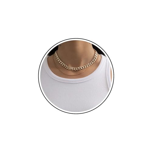 Gold Choker Necklace Dainty Cuban Link Necklace Simple Flat Snake Chain Necklace Layered Herringbone Necklace Hip Hop Jewelry for Women - style: Style-5
