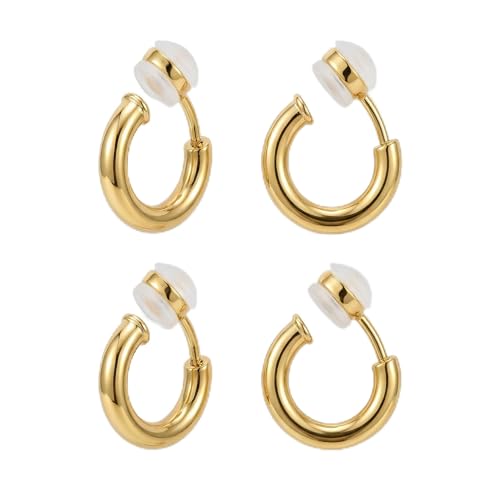 2 Pairs Clip On Gold Hoop Earrings for Women Non Pierced Ears, Gold Plated Small Huggie Hoops, Adjustable No Piercing Fake Earrings Set for Jewelry Gifts
