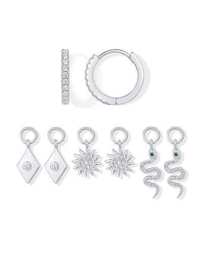 PAVOI 14K Gold Plated Mix & Match Charms Dainty Huggie Earrings for Women | Hypoallergenic Earrings with 925 Sterling Silver Posts, Huggie Hoop Earrings with Motif Dangle Charms Pack - style: Snake