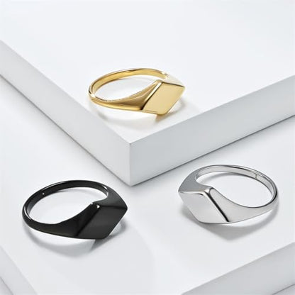 Minimalist Stainless Steel Signet Ring Polished Geometric Flat Top Band Simple Statement Ring for Women and Men - color: Silver
