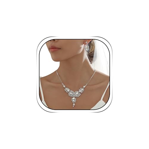 3PCS Silver Wedding Jewelry Set for Women Brides Rhinestone Necklace Earrings Bracelet Bridal Wedding Jewelry Sets for Bridesmaid Prom Costume Accessories Jewelry - color: 4#