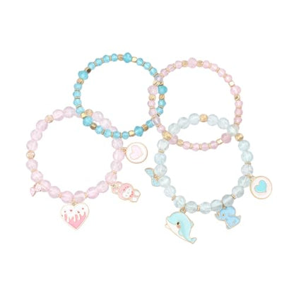 Cute Cartoon Charm Beaded Stretch Bracelet Set, Crystal Beads with Enamel Animal Charms - color: color-3