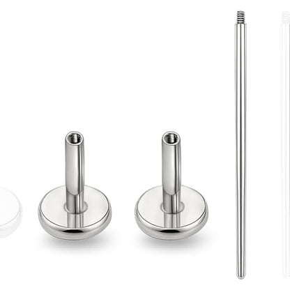 limerencia 16G/18G Hypoallergenic Internal Threaded Titanium Bar Post Replacement,Flat Back Stud Earrings Post Medusa Helix Couch Labret Bar for Women Men Sensitive Ears(A Pair) - color: silver tone, size: 18G-6mm