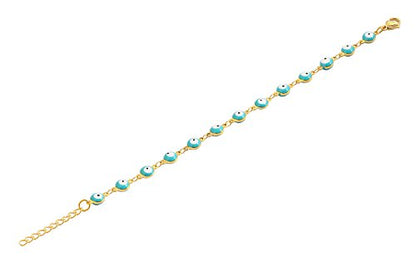 Women's Charm Enamel Evil Eye Protection Link Chain Bracelet - color: Gold,Turquoise