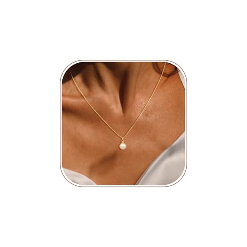Dainty Pearl Pendant Necklaces for Women 14K Gold Plated Handmade Layered Pearl Chain Necklace Delicate Layered Pearl Necklace Everyday Jewelry Gift - color: NK02-Box-Gold