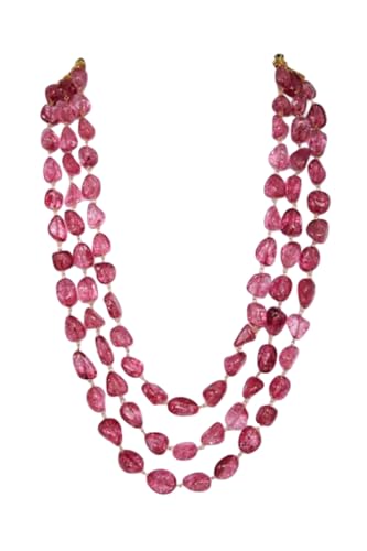 Triple Strand Pink Crackle Bead Necklace for Women Layered Statement Jewelry with Gold Tone Clasp Elegant Necklace