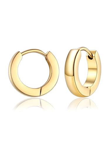 PROSTEEL Huggie Hoop Earrings for Women Men Stainless Steel Lightweight | Small Hypoallergenic Hoop Earrings, 8-16mm Silver/Gold Huggie Earrings for Women Comfort for Daily Wear dnd Cartilage Styling - color: B.14K Gold, size: 9mm