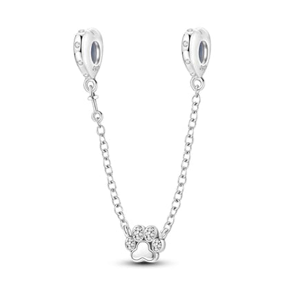 925 Sterling silver Safety Chain Charm for Bracelet Pendants Clip Beads | Infinite Love Butterfly Evil Eye Stopper Spacer dangle Charm for Woman Jewelry Gift - color: Paw print