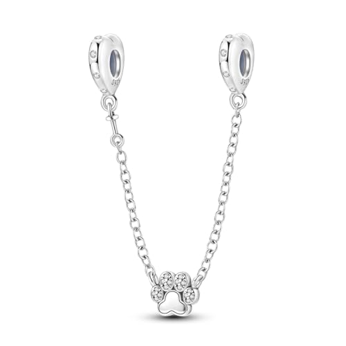 925 Sterling silver Safety Chain Charm for Bracelet Pendants Clip Beads | Infinite Love Butterfly Evil Eye Stopper Spacer dangle Charm for Woman Jewelry Gift - color: Paw print