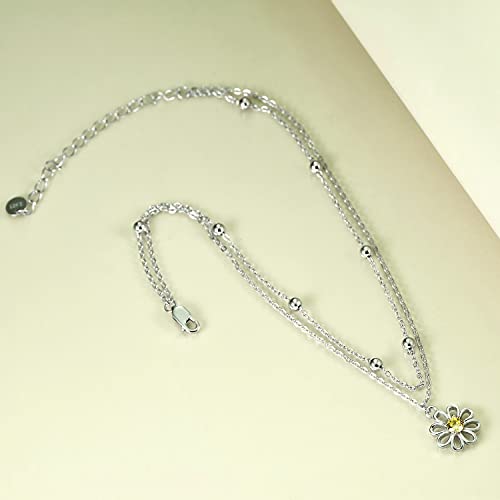 POPLYKE 925 Sterling Silver Double Layered Chain Evil Eye Daisy Sunflower Butterfly Anklets for Women Holiday Beach Crystal Ankle Bracelet Dainty Evil Eye Jewelry - style: Daisy Anklet