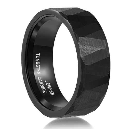 2/4/6/8mm Black/silver/gold Tungsten Rings for Men Womens Couple Fashion Jewelry Promise Engagement Wedding Band Hammered Inner ring inlaid with olive wood Carbide Polished Edge Comfort Fit - color: 8MMblack