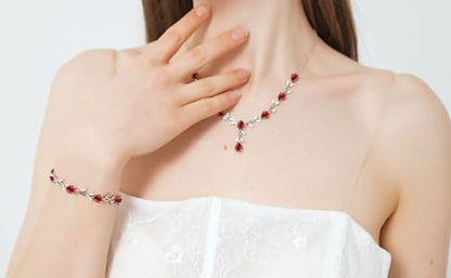 GZWHD Wedding Jewelry Sets for Bride Bridesmaid Women Cubic Zirconia Necklace Earrings Bracelet Set Gift for Mother Friend Wife Daughter Sister Party Prom Jewelry - color: Garnet
