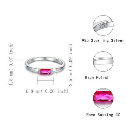 Sariel Birthstone Rings Jewelry 925 Sterling Silver Colorful Stackable Promise Ring for Women Wife Girlfriend Mom - color: July