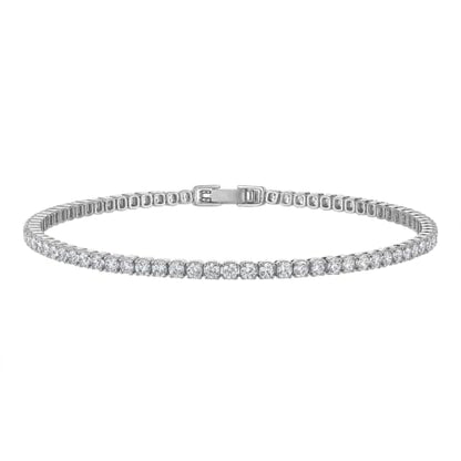 Tennis Bracelets for Women 2mm Dainty 14K Gold Plated CZ | 5A cubic zirconia, 4 prong sparkle, birthstone colors, 6.5-7.5 inches, fold over clasp, tarnish resistant, waterproof - color: Diamond-Like White