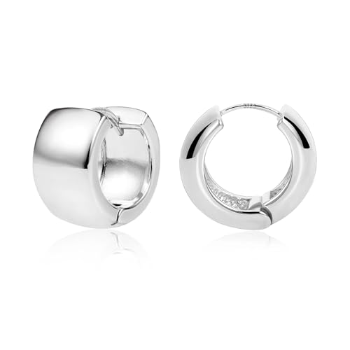 Chunky Hoop Earrings for Women Small Huggie Hoops Earrings Fashion Jewelry | 14k Gold Plated Hypoallergenic Thick Gold Silver Hoop Earrings Trendy Jewelry Gift Box, Daily Wear - color: Silver