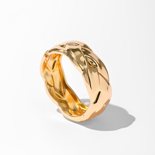 YBMYCM Chunky Gold Cuff Bangle Bracelets for Women Wide Gold Bangle Hammered Open Wrist Cuff Bracelets Wrap Bracelet - style: B-Gold