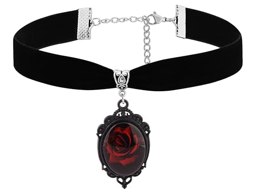 Sacina Gothic Victorian Black Velvet Rose Choker, Goth Vintage Steampunk Black Necklace, Goth Jewelry, Halloween Christmas Jewlery Gift for Women
