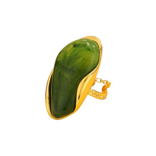 Kokoma Resin Statement Ring for Women Acrylic Stainless Steel Chunky Ring Adjustable Stacking Rings Fashion Finger Jewelry Daily Wear - color: Green
