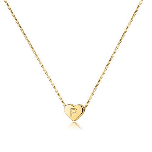 Turandoss Heart Initial Necklaces for Women Girls - 14K Gold Plated Heart Pendant Letter Alphabet Necklace Letter Initial Necklace Gifts for Girls Teens - style: P