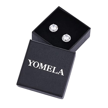 YOMELA Round Cubic Zirconia Stud Earrings for Women | Everyday Dainty, Diamond-Like Brilliance, CZ Halo Birthstone Studs, Hypoallergenic & Lightweight, Elegant & Versatile - color: White