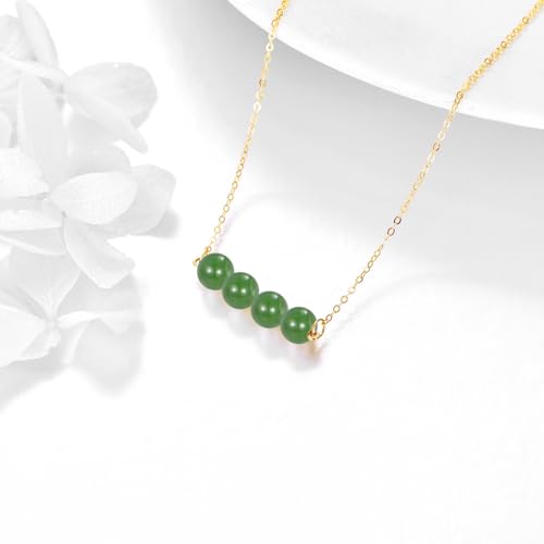 KECHO 14K Real Gold Beads Pendant Necklace Solid Yellow Gold Jewelry Anniversary Birthday Gifts for Women - color: Green Jade 4