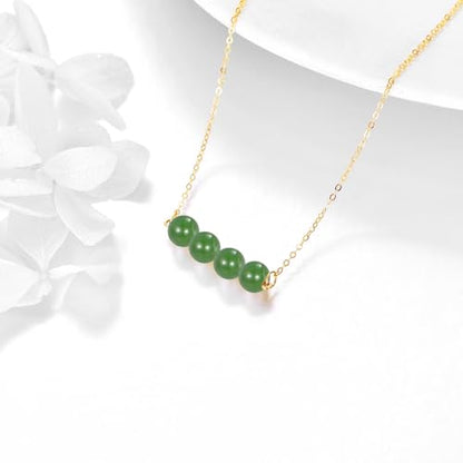 KECHO 14K Real Gold Beads Pendant Necklace Solid Yellow Gold Jewelry Anniversary Birthday Gifts for Women - color: Green Jade 4