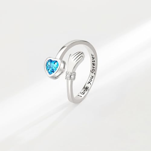 Granddaughter Daughter Hug Ring For Hope Rings, Stainless Steel Inspirational Jewelry Engraved Always With You Love You Forever Message Adjustable Non Tarnish Jewelry Birthday Gift Card - color: LYF Blue Diamond