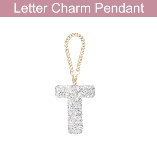MECCANIXITY Bling Car Letter Charm, Initial T Letter Interior Car Rear View Mirror Decoration Hanging Crystal Ornaments for Women Bags Water Cup DIY Craft, Silver - style: Letter T