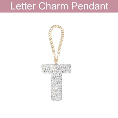 MECCANIXITY Bling Car Letter Charm, Initial T Letter Interior Car Rear View Mirror Decoration Hanging Crystal Ornaments for Women Bags Water Cup DIY Craft, Silver - style: Letter T
