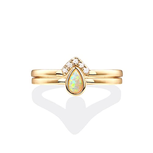 PAVOI 14K Gold Plated Cubic Zirconia & Opal Stackable Rings for Women | Classy Stacking Band with Gemstones, Everyday Jewelry - color: Yellow Gold, size: 8, style: Opal