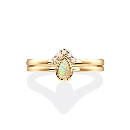 PAVOI 14K Gold Plated Cubic Zirconia & Opal Stackable Rings for Women | Classy Stacking Band with Gemstones, Everyday Jewelry - color: Yellow Gold, size: 8, style: Opal