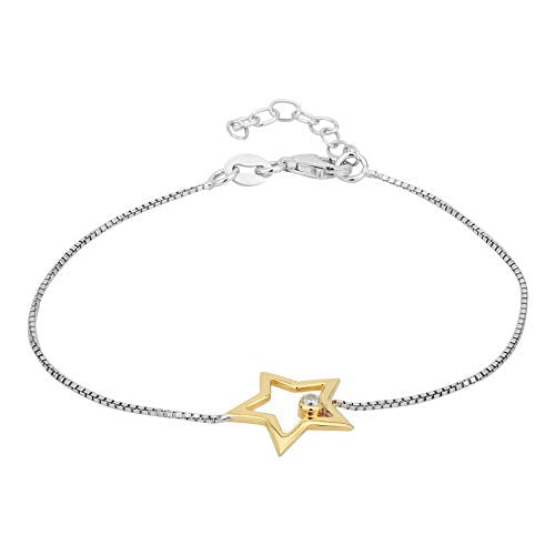 Vanbelle Sterling Silver Star Bracelet with Cubic Zirconia Stones - Celestial Theme - 6.5" Long + 1" Extender