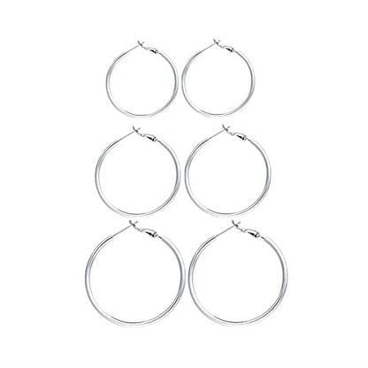 3 Pairs Sterling Silver Large Hoop Earrings Set for Women 40 50 60MM | 14K White Gold Plated, Hypoallergenic - style: F:Silver 30mm 40mm 50mm