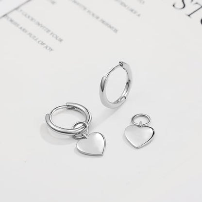 DAILY VIBES Cute Butterfly Star Cross Heart CZ Dangle Earrings for Women | 925 Sterling Silver Post, 14K Gold or Silver Plated, Mini Cubic Zirconia Dainty Drop, Cartilage Small Huggie Hoop Earrings - color: Silver Mini Heart