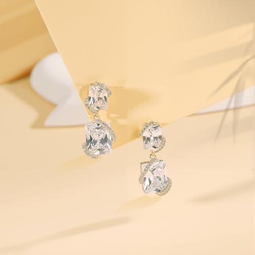 Gemsme Bridal Wedding Earrings for Brides Bridesmaides, 925 Sterling Silver Posts hypoallergenic Cubic Zirconia stud,Drop & Dangle Earrings for Women Jewelry Gifts - color: Gold - Square Shape