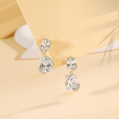 Gemsme Bridal Wedding Earrings for Brides Bridesmaides, 925 Sterling Silver Posts hypoallergenic Cubic Zirconia stud,Drop & Dangle Earrings for Women Jewelry Gifts - color: Gold - Square Shape