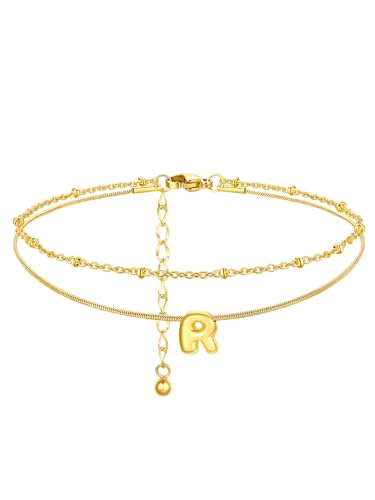ChainsProMax Initial Ankle Bracelets for Women, Waterproof Anklets Bracelet Adjustable Summer Beach Women Foot Jewelry, Stainless Steel/Gold Plated-Send Gift Box/Letter A-Z - color: Gold Plated-R