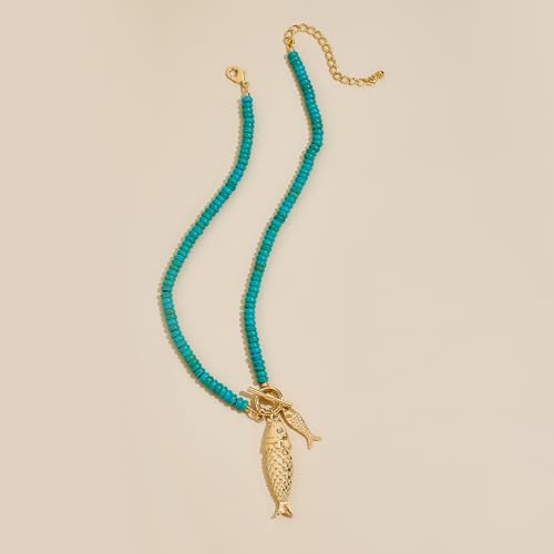 Shell Necklaces for Women Trend Boho Scarf Necklaces Ocean Mermaid Conch Seashell Necklace Summer Gold Fish Necklace Fashion Beach Jewelry - color: Fish necklace