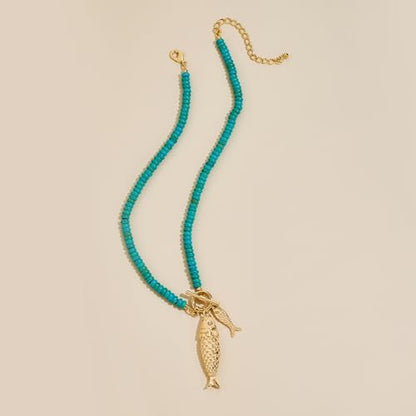 Shell Necklaces for Women Trend Boho Scarf Necklaces Ocean Mermaid Conch Seashell Necklace Summer Gold Fish Necklace Fashion Beach Jewelry - color: Fish necklace