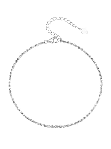 PROSILVER 925 Sterling Silver Ankle Bracelets For Women, Stylish Chain Anklets, Summer Beach Jewelry, 8.6-10.6 Inch Adjustable, Come with Box - style: 05 Twisted Rope Anklet-1.6mm