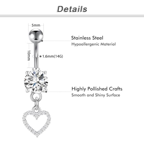 Briana Williams Belly Button Ring Belly Rings Belly Button Piercing Gold Belly Button Ring for Women Clicker Belly Ring Belly Piercing Stainless Steel 14g 10mm Blley Navel Rings Piercing Jewelry - color: E1 -5pcs, silver