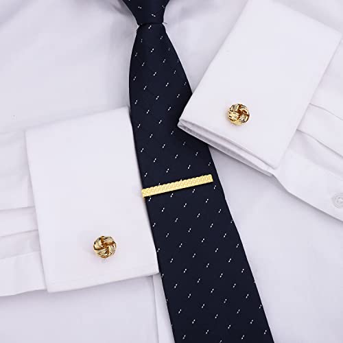 HAWSON Metal Cufflinks and Tie Clip Set for Men Novelty Cuff Links and Tie Bar Gifts for Wedding Level,Football, Musical Symbols Designs - color: Gold Knot