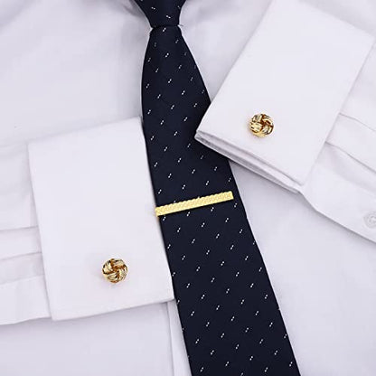HAWSON Metal Cufflinks and Tie Clip Set for Men Novelty Cuff Links and Tie Bar Gifts for Wedding Level,Football, Musical Symbols Designs - color: Gold Knot