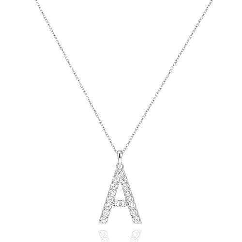 Tarsus Initial Cubic Zirconia Necklace for Women Teens | Jewelry Gifts for Women Adjustable Chain 18" + 2" - style: Silver-A-Diamond style