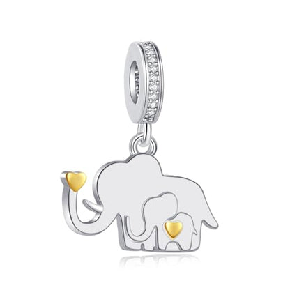 Mother Daughter Elephant Dangle Charm for Euroepan Bracelet Women Gift | cute wildlife ainmal charm,gold heart,family pendant,motherly love,push present,comptaible with Pandora bracelet necklace - style: Good luck Elephant