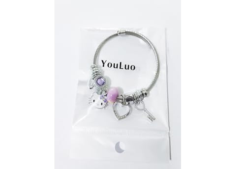 YouLuo Cute Necklace Charm Bracelet Set,Personalized Jewelry Gift for Women | Cute Charm Bracelet, Adjustable Stainless Steel Bracelet, Anime Cartoon Accessories Bracelets for Women Gift and Friendship - color: Purple