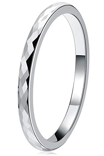 THREE KEYS JEWELRY Tungsten Wedding Band for Men Women Silver Hammered | 2mm, 8mm, Engagement Gift, Comfort Fit, Silver, Hammered - color: Silver 2mm